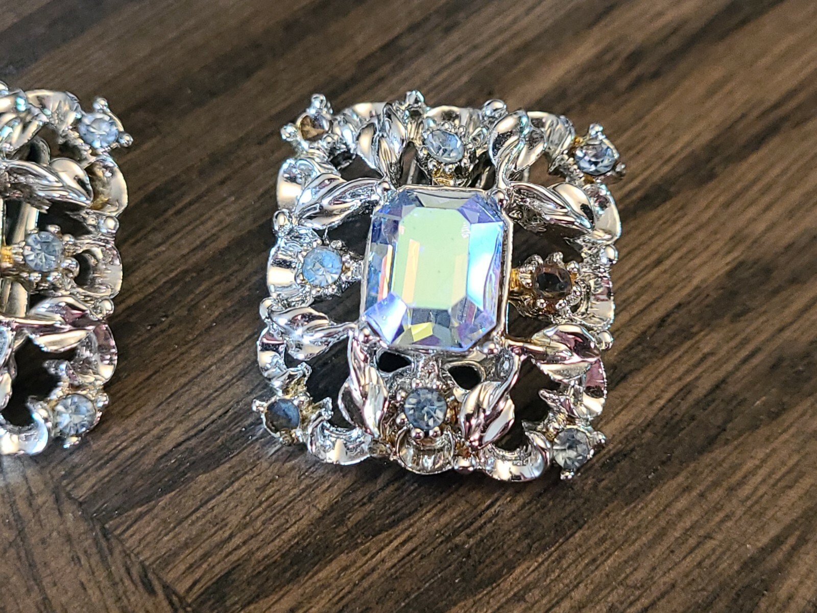 Vintage Signed Coro Costume Jewelry Earrings Aurora Borealis Rhinestones