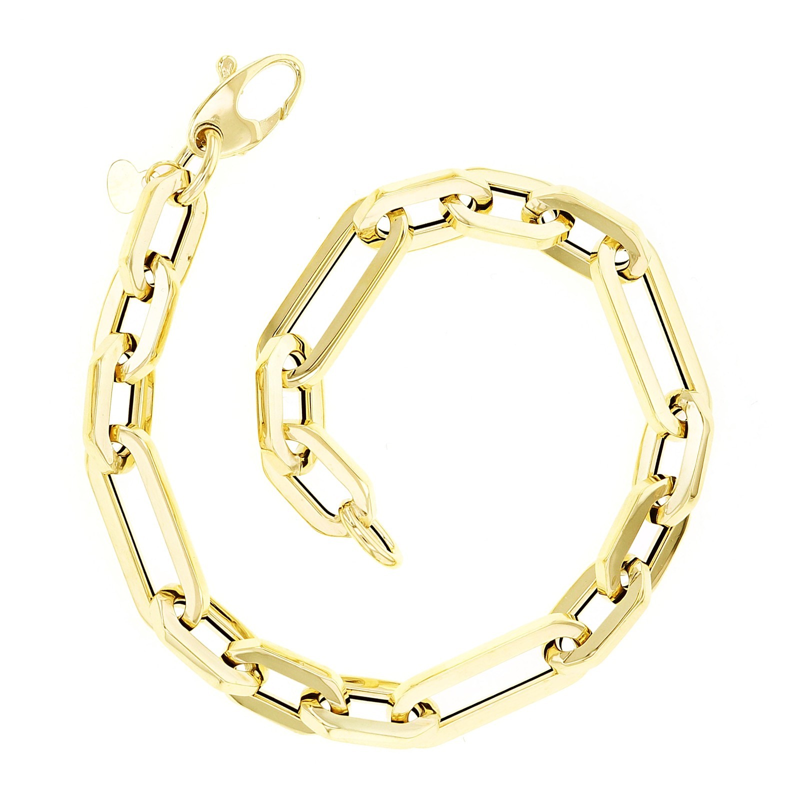 Italian 14k Yellow Gold Hollow Paper Clip Link Chain Bracelet 7.5″ 7.3mm 5.4gram