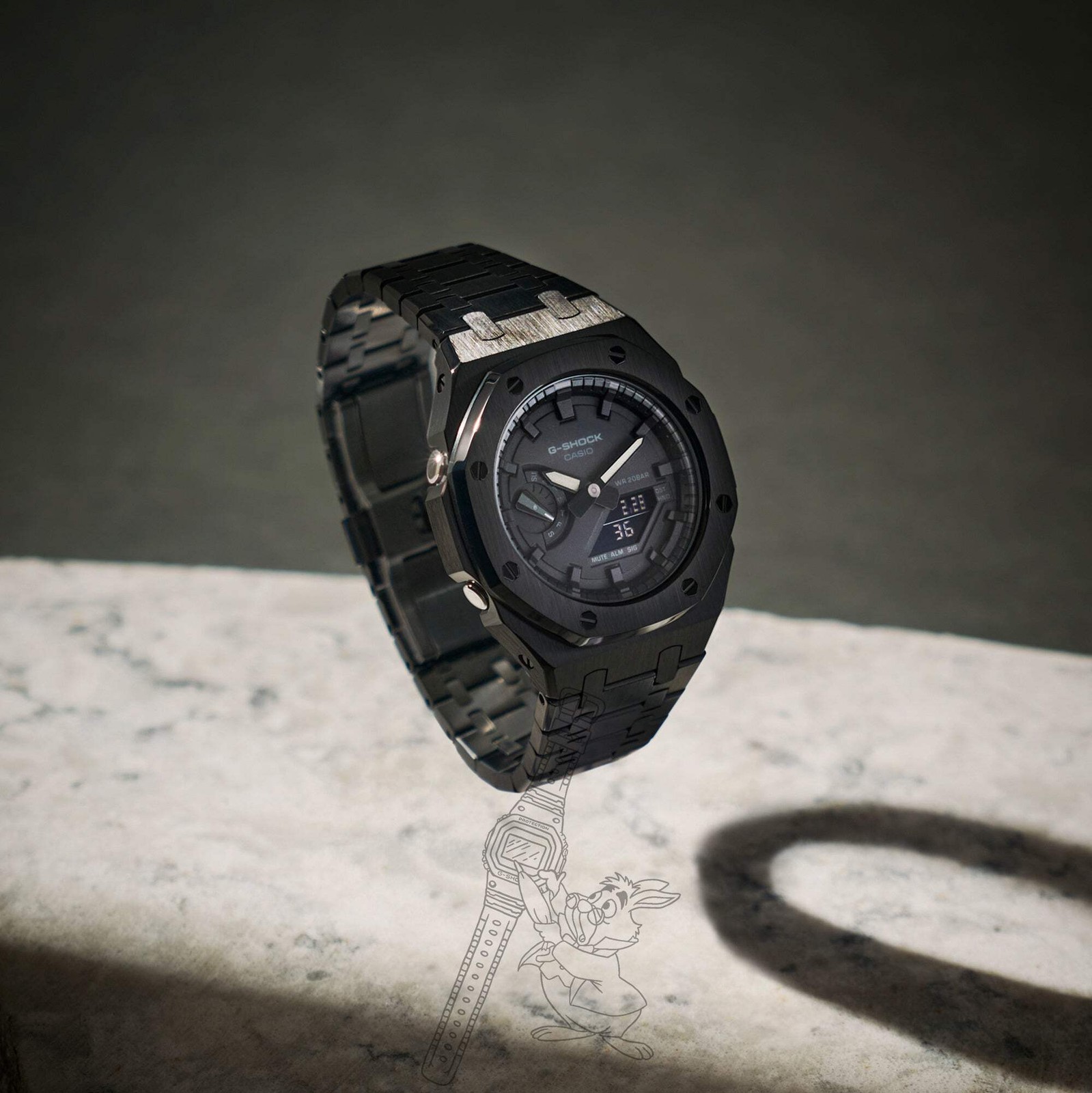 Casio GA-2100 G-Shock Watch – Black Metal Case Mod – Black Dial