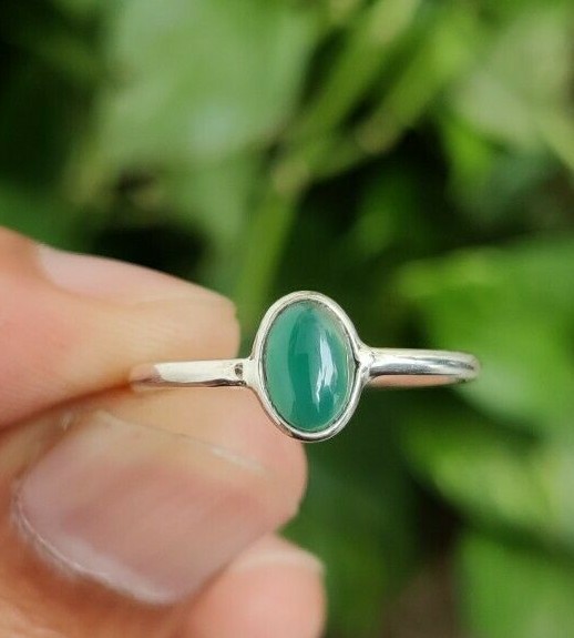 Natural Green Onyx 925 Sterling Silver Small Gemstone Female Ring All Size 3to14