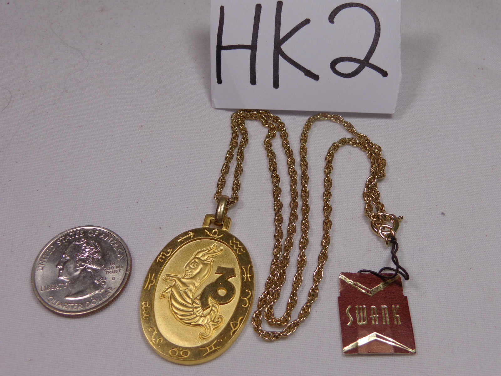 Vintage Gold Tone Swank Pendant & Necklace Zodiac Capricorn Horoscope New NOS