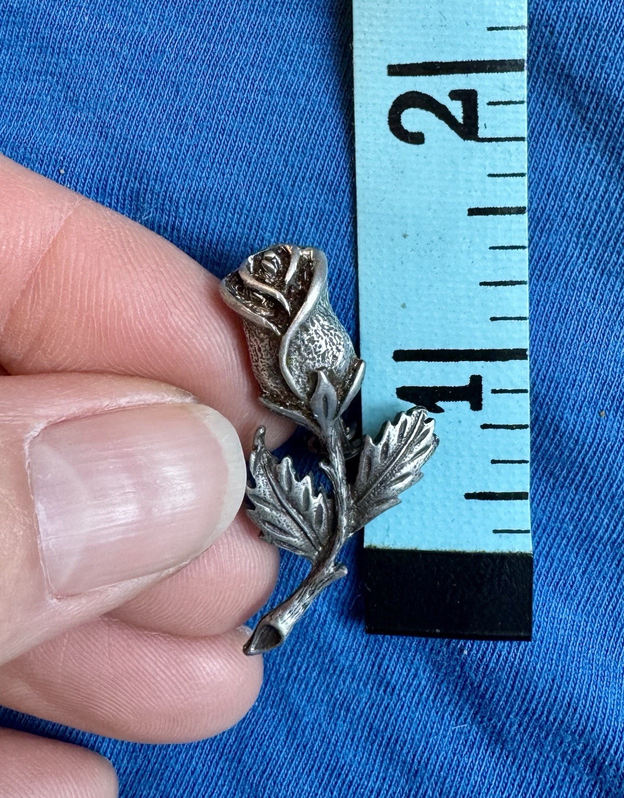 Vintage cast pewter Solitary Rose Pin