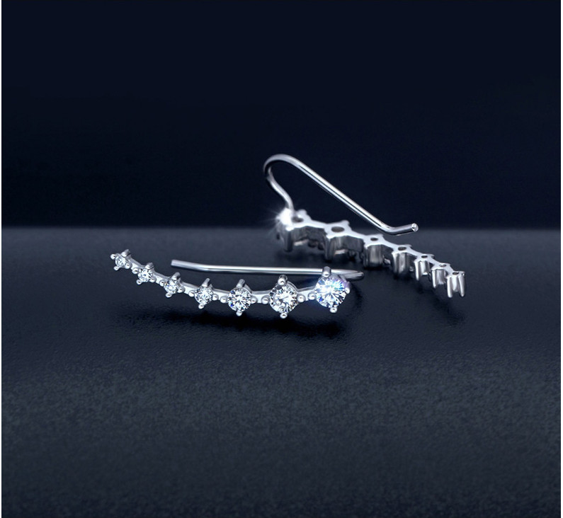 Women 925 Sterling Silver Ear Vine CZ Crawler Cuff Climber Hook Earrings Gift