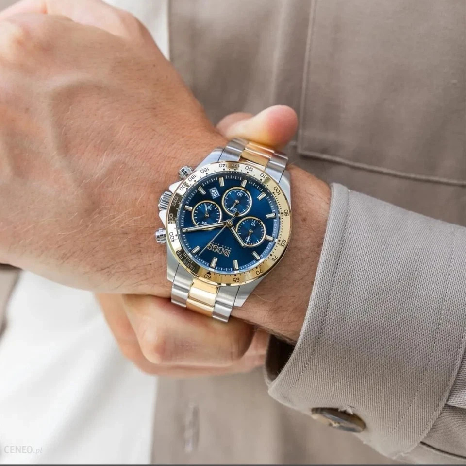Original Hugo Boss Hero Men’s Watch 1513767 Chronograph Blue Dial Two-Tone