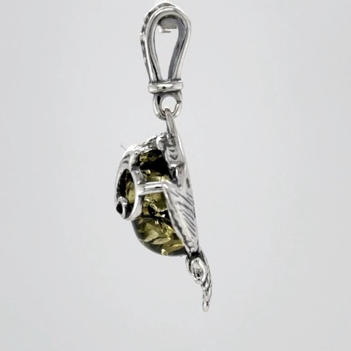 Green BALTIC AMBER Smart Owl Pendant 925 STERLING SILVER Poland #3512e