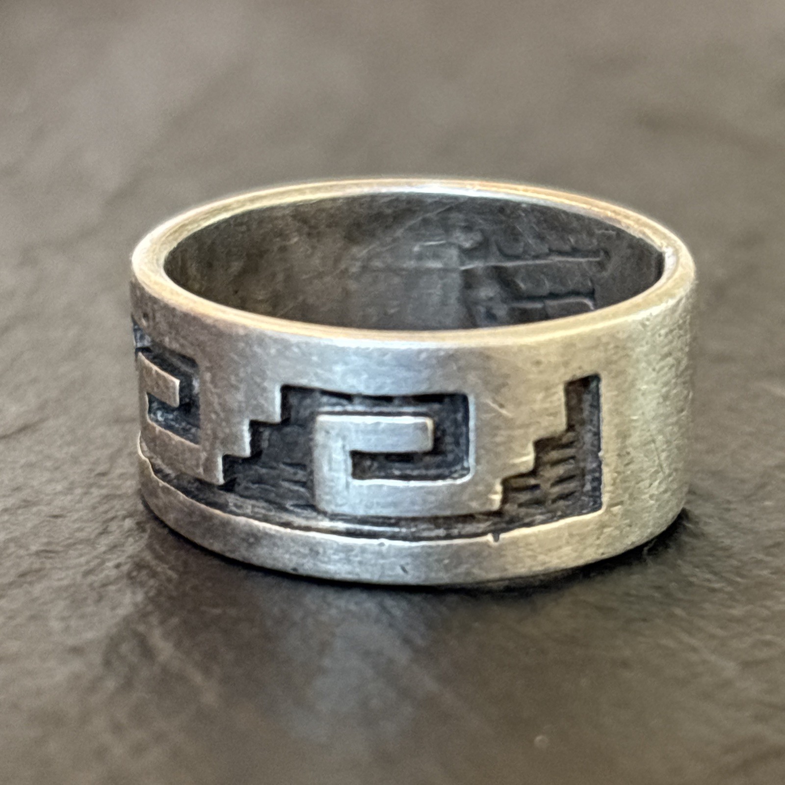 Manuel Karen Hoyungwa Hopi Sterling Silver Vintage 9mm Wide Band Ring Size 8