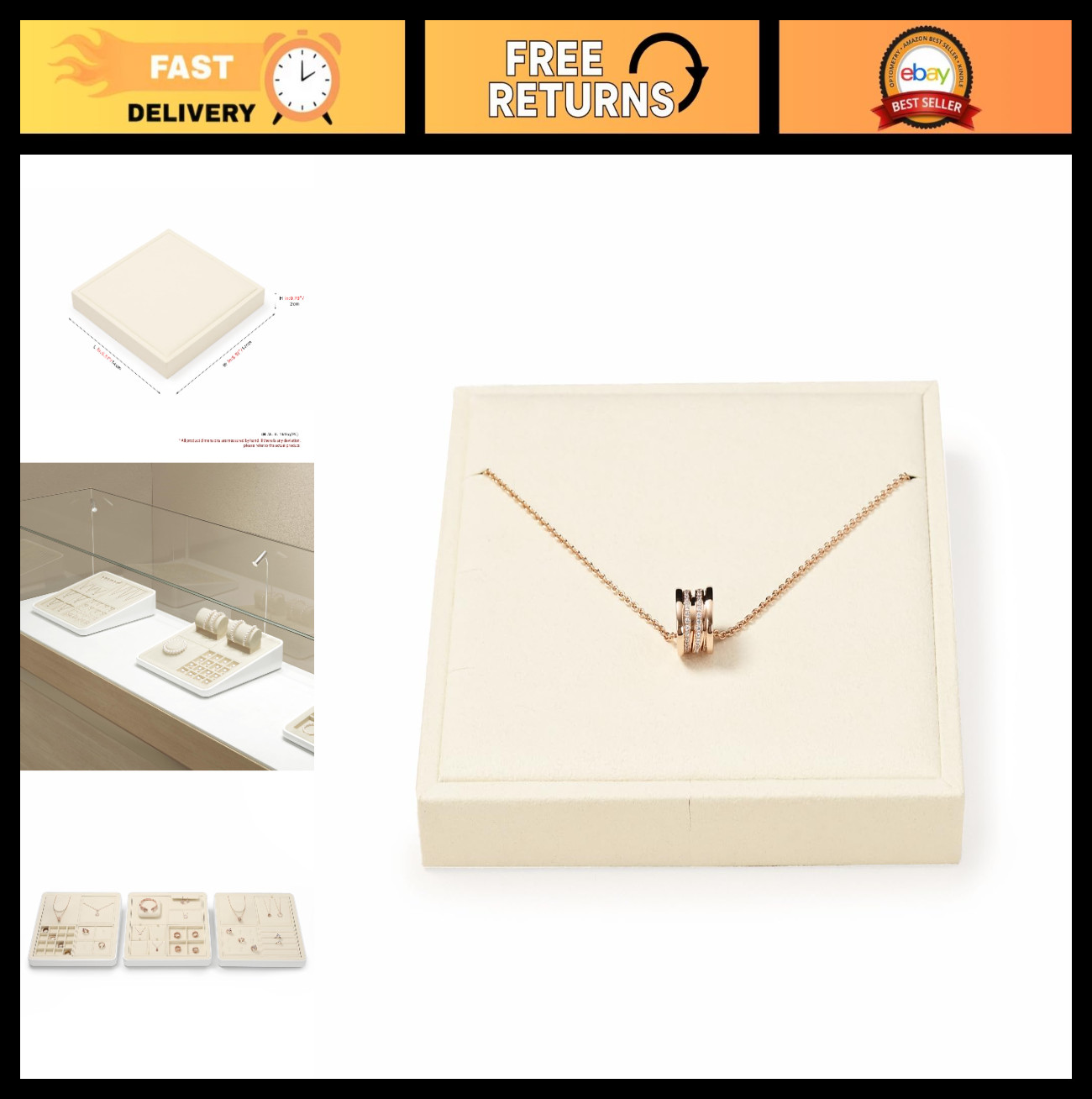 Microfiber Jewelry Pendant Display Tray – Necklace Organizer Storage (Beige)
