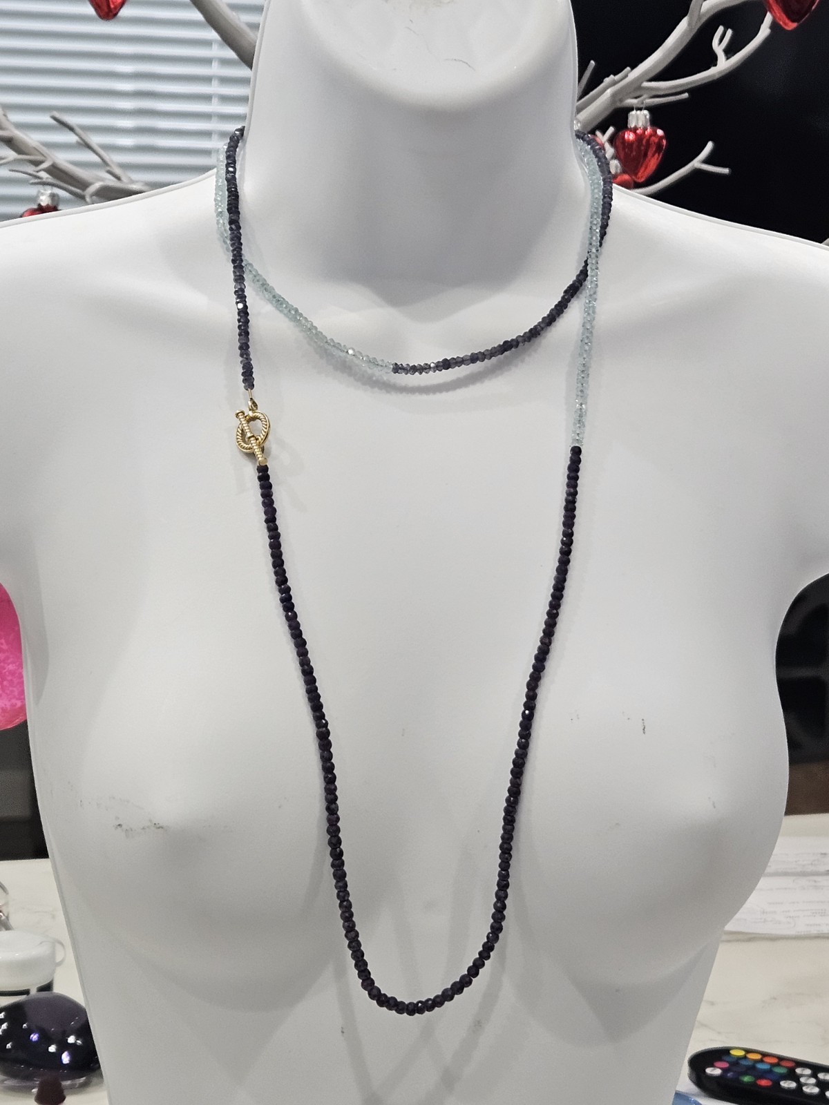 Natural Tanzanite & Aquamarine Rondelle Necklace 14k Solid Gold 4mm 45″ 35.6grms