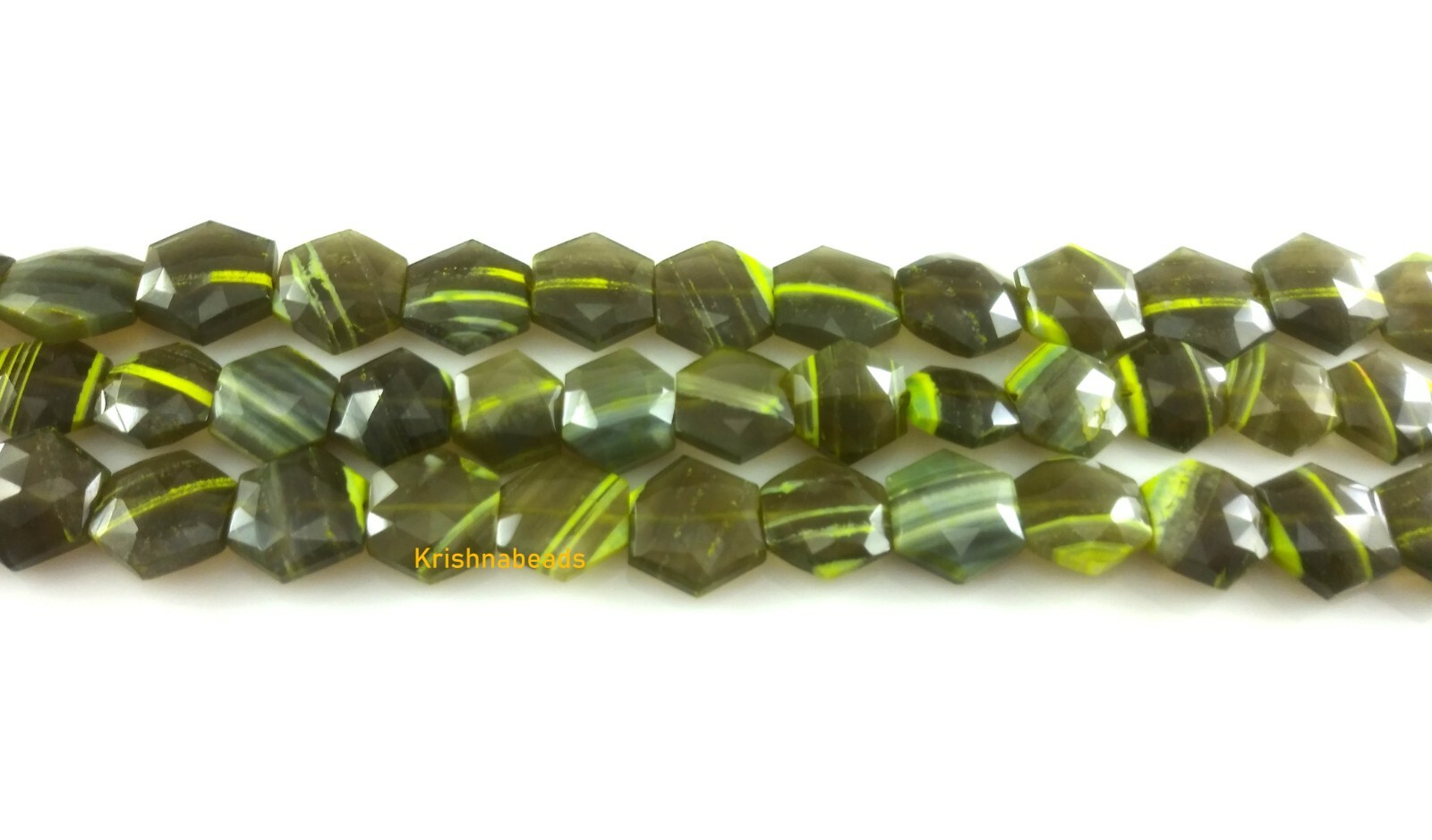 124Ct Natural Green Bolder Opal Heptagon 13-15mm Faceted Gemstone Beads 8″Inch