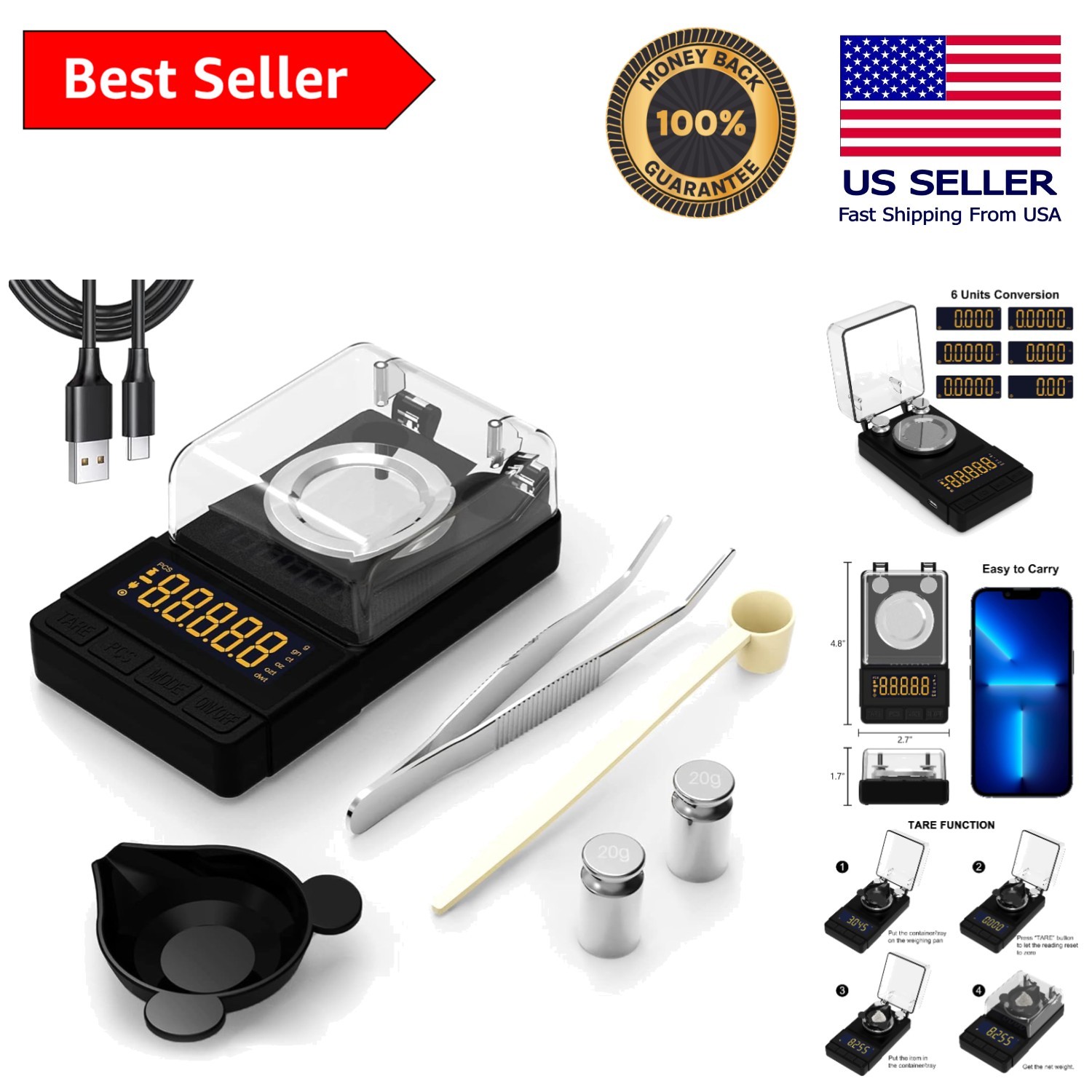 Compact Digital Scale 50g/0.001g for Jewelry and Reloading with Tare Function