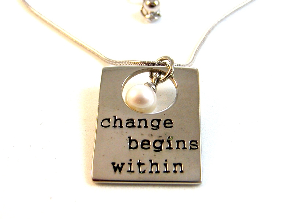 Alexa’s Angels Silver Tone Change Begins Within Pearl Pendant / 18″ Necklace