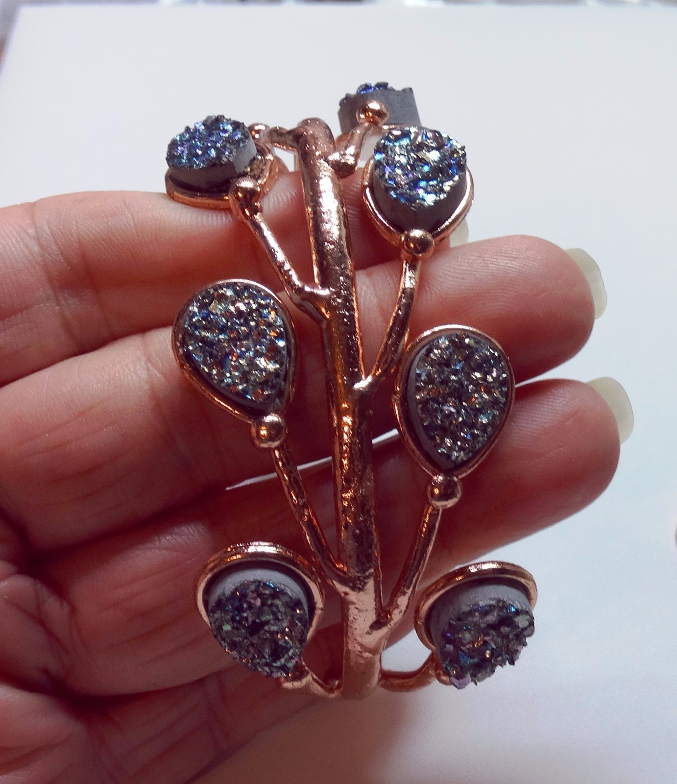 ONE of a KIND Blue Druzy STATEMENT Necklace Earrings & Bracelet Set ROSE GOLD