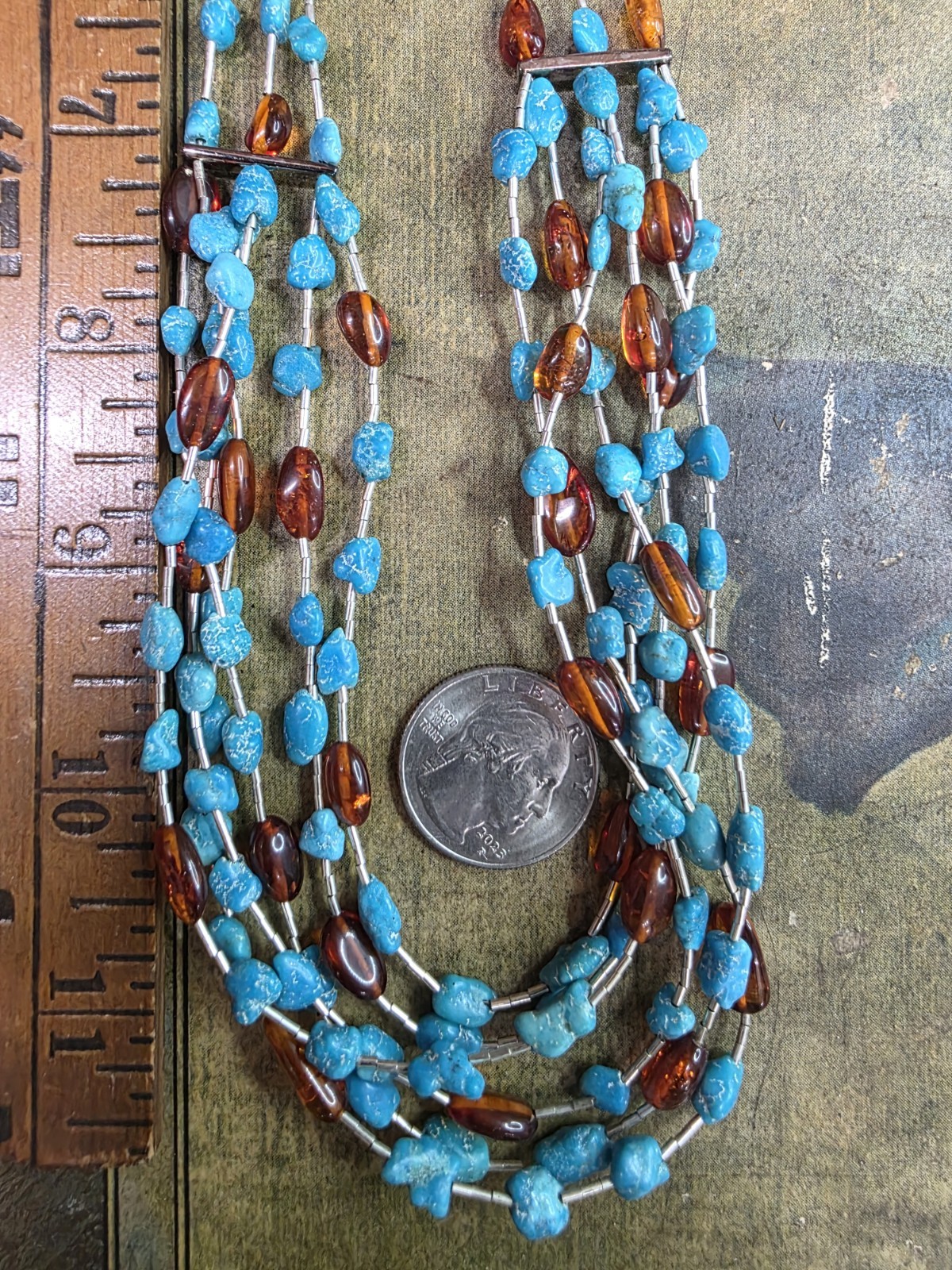 Jay King DTR Sterling Silver, Amber & Turquoise Multistrand Waterfall Necklace78