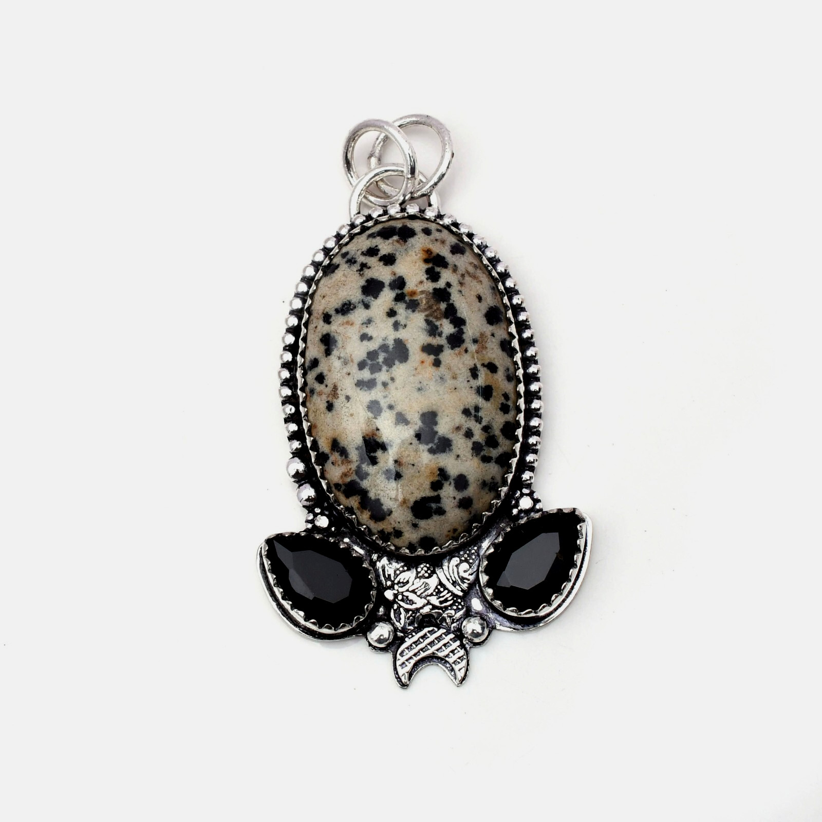 Dalmation Gemstone 925 Sterling Silver Handmade Jewelry Pendant 1.97″