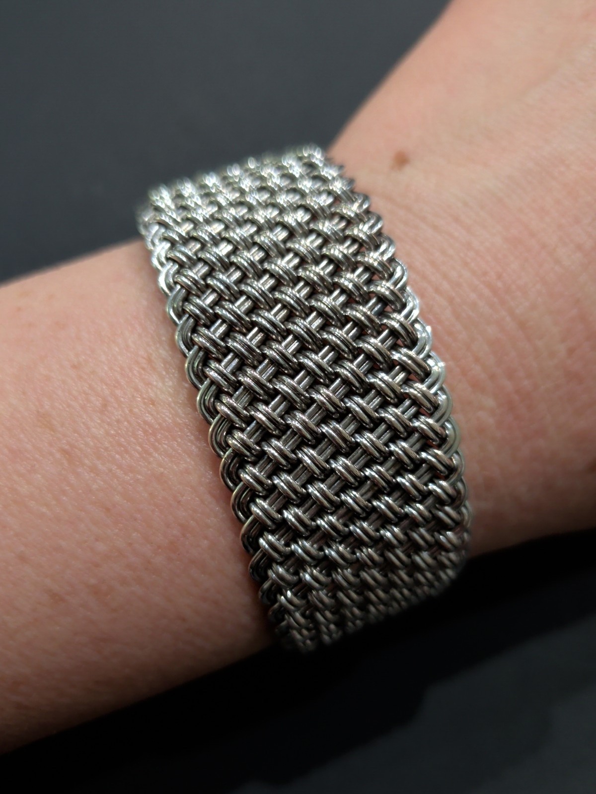 50g 925 Sterling Silver 1″ Wide Adjustable Woven Open Cuff Bracelet 7.25″