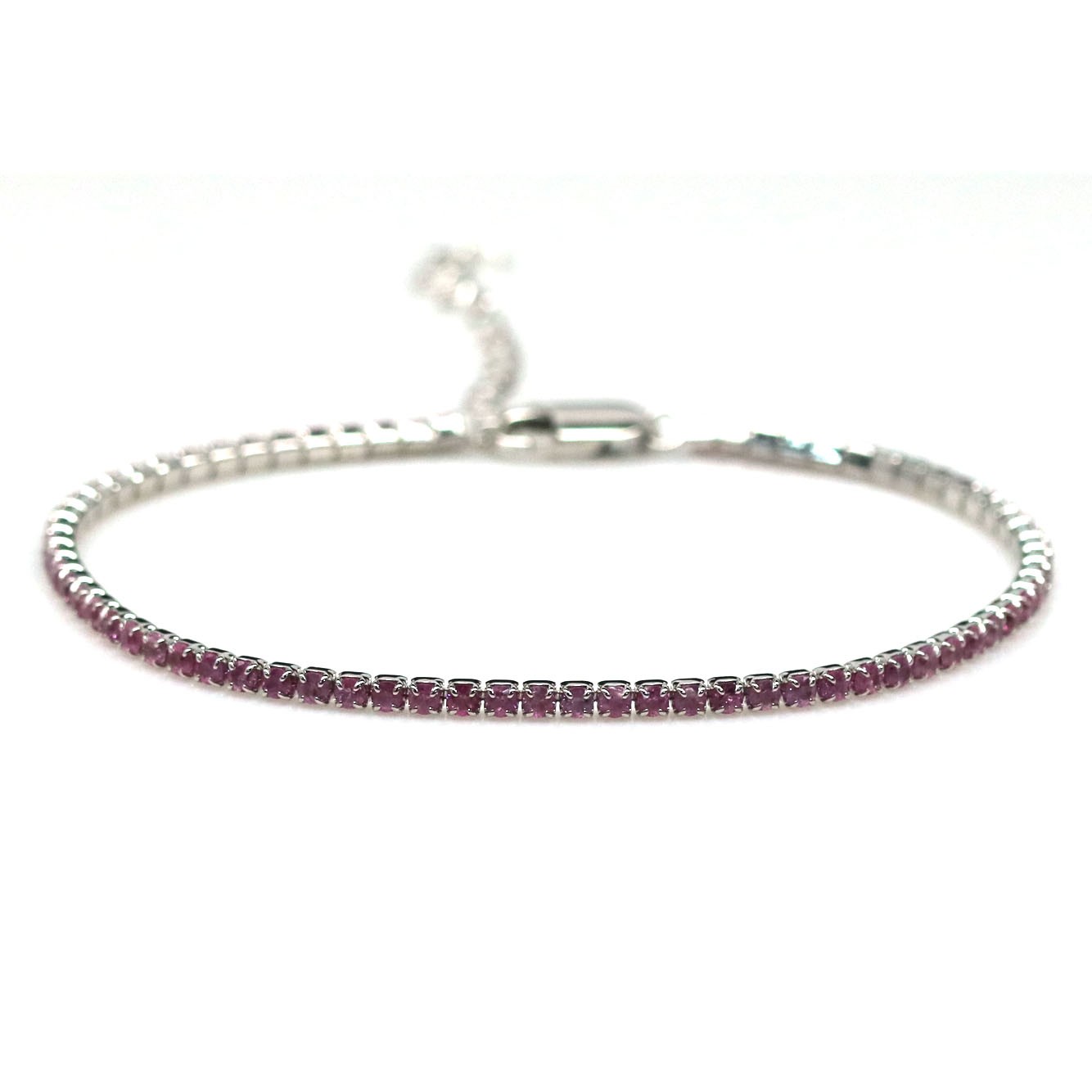 Pink Sapphire Bracelet 9.0 In. 925 Sterling Silver White Gold Plated Handmade
