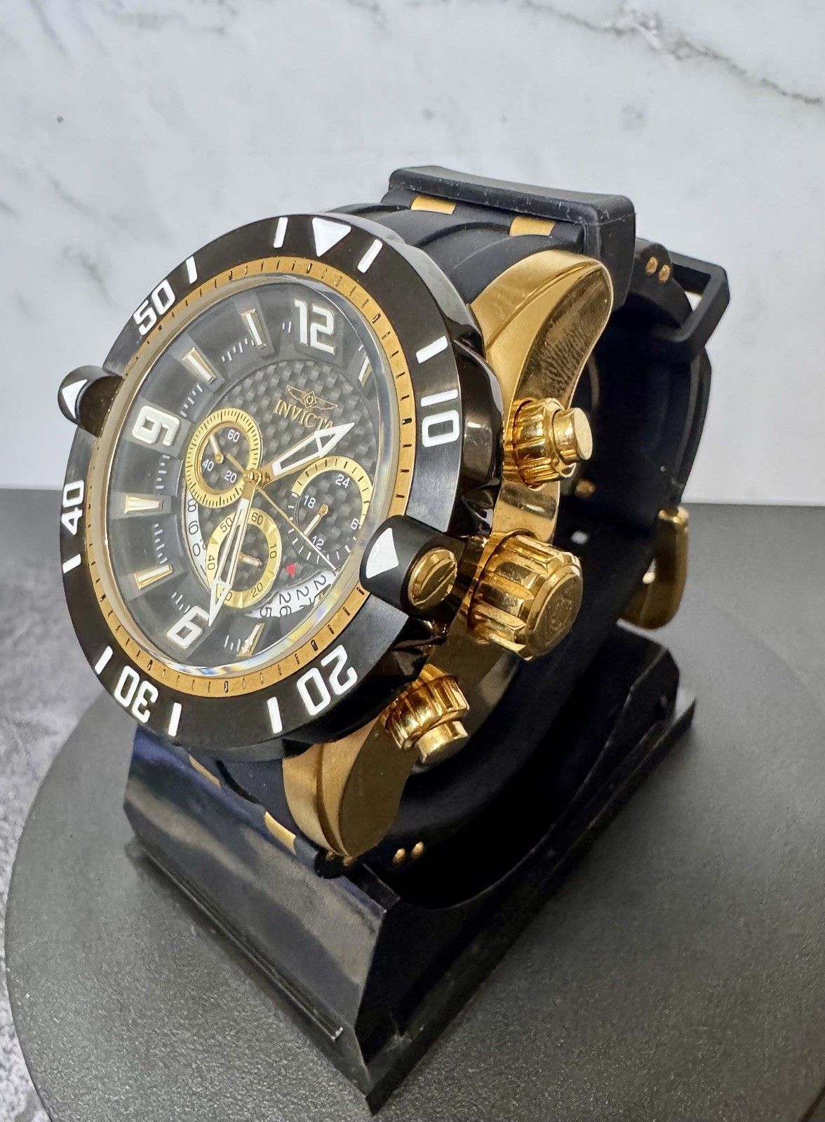 Invicta Pro Diver 23702 Men’s 50mm Chronograph Gold Black Carbon Fiber Watch