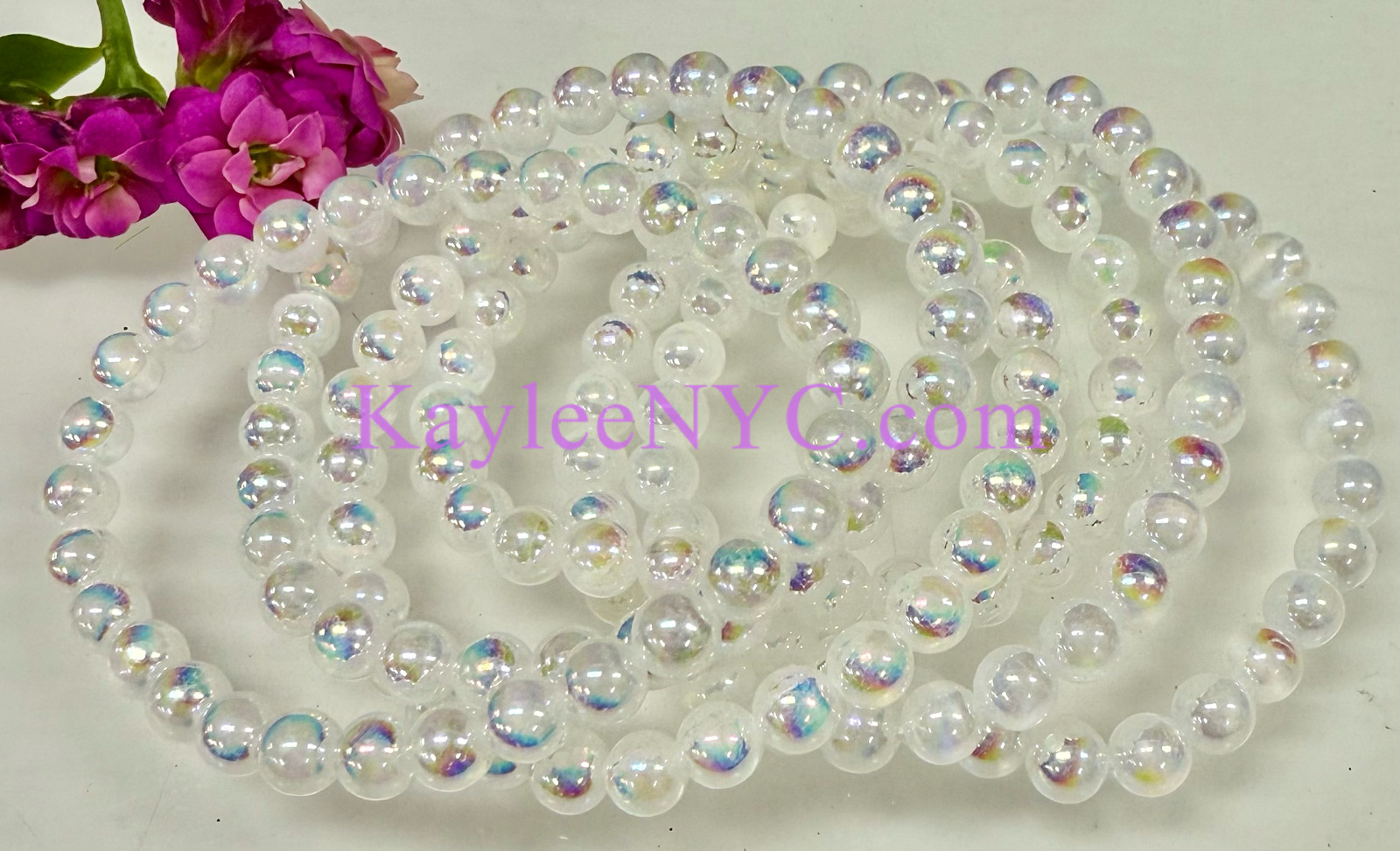 Wholesale 6 Pcs Natural Angel Aura Selenite 6mm 7.5” Crystal Stretch Bracelet