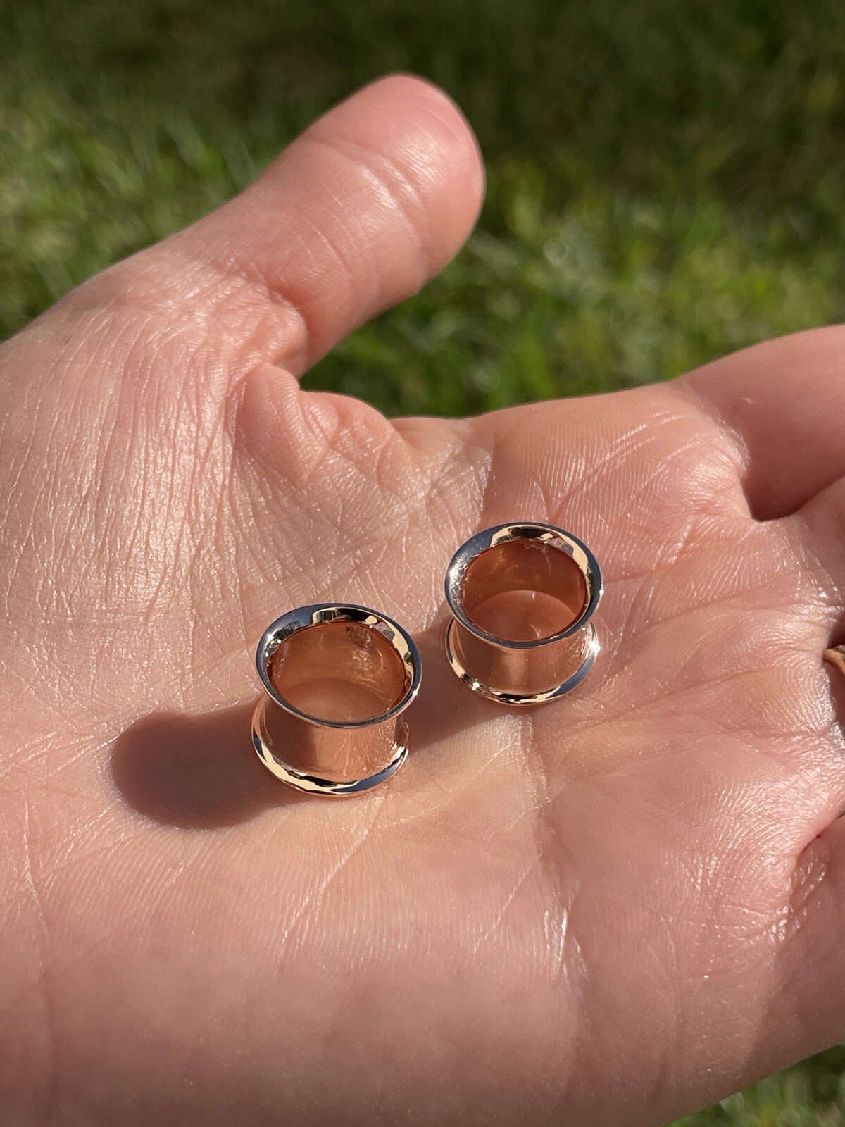 Ear Tunnels 14K Solid Gold Ear Gauges Double Flare Ear Plugs