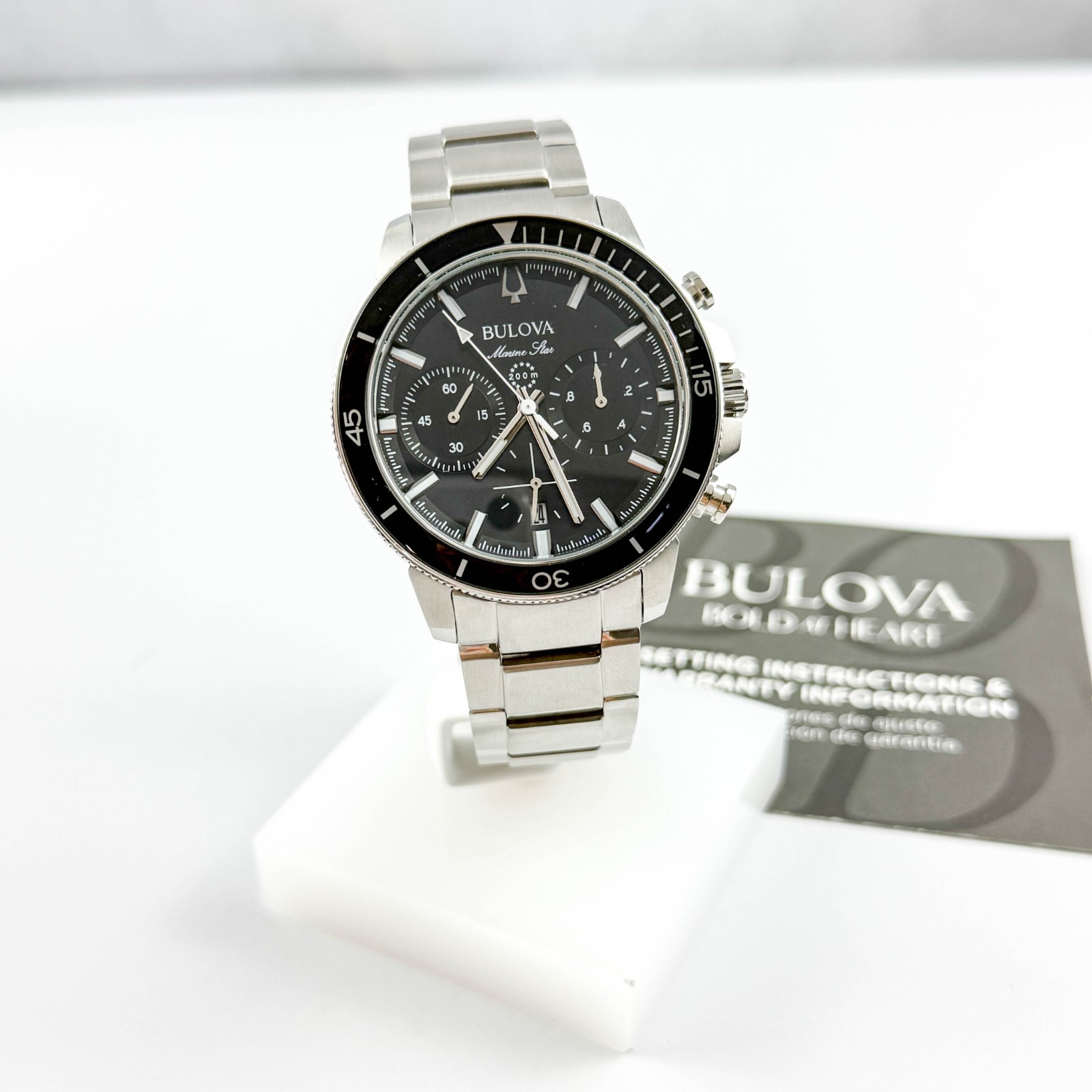 Bulova Marine Star C 96B272 Black Dial Chrono Silicone Strap Men’s Quartz Watch
