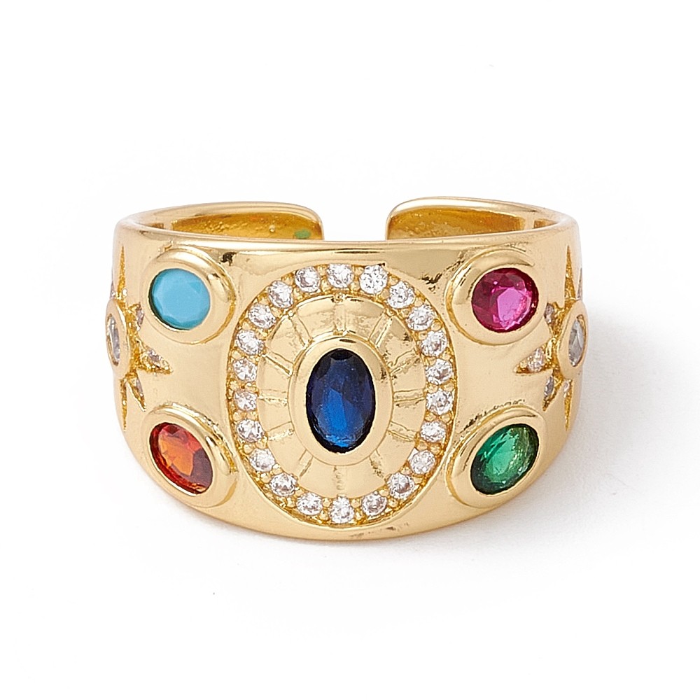 Open Cuff Ring 18K Gold Plated Cubic Zirconia Oval Adjustable Women R147