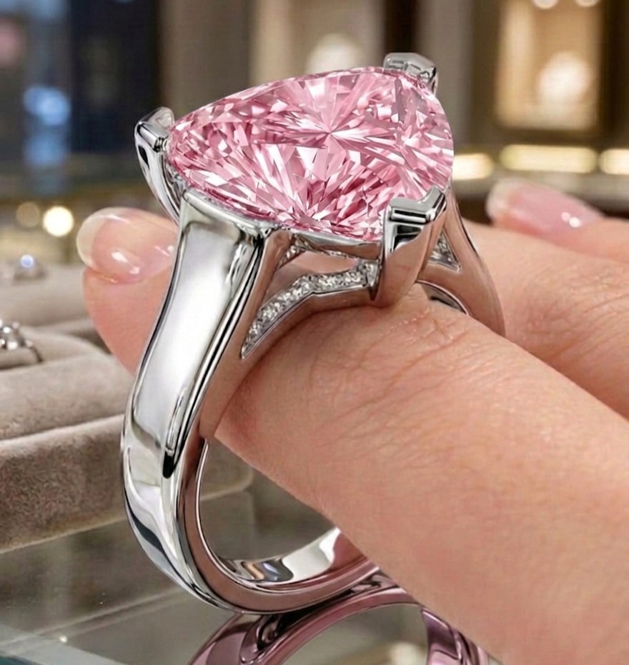 4.30 Ct Certified Trillion Cut Pink Natural Diamond Ring VVS1 White Gold Finish