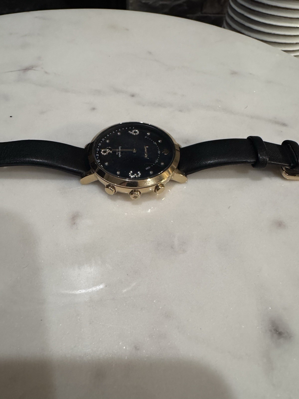 Kate Spade KST23208 Monterey Hooray Hybrid Smartwatch Gold Black Leather 38mm
