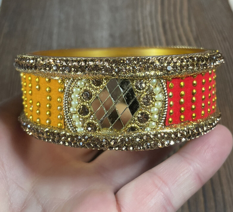 Multicolor Stud & Velvet Bracelet Bangle Mixed Materials 7.75”