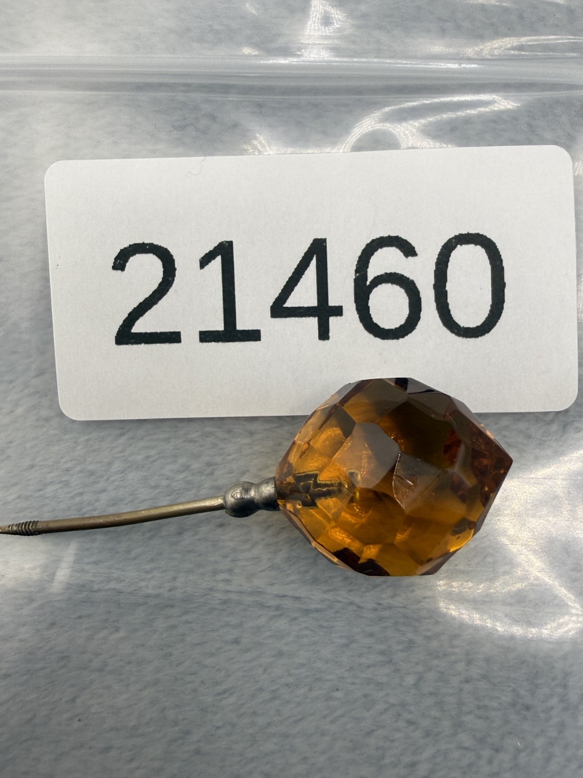 Vintage Stick Pin Faceted Orange Brown Glass Gold Tone