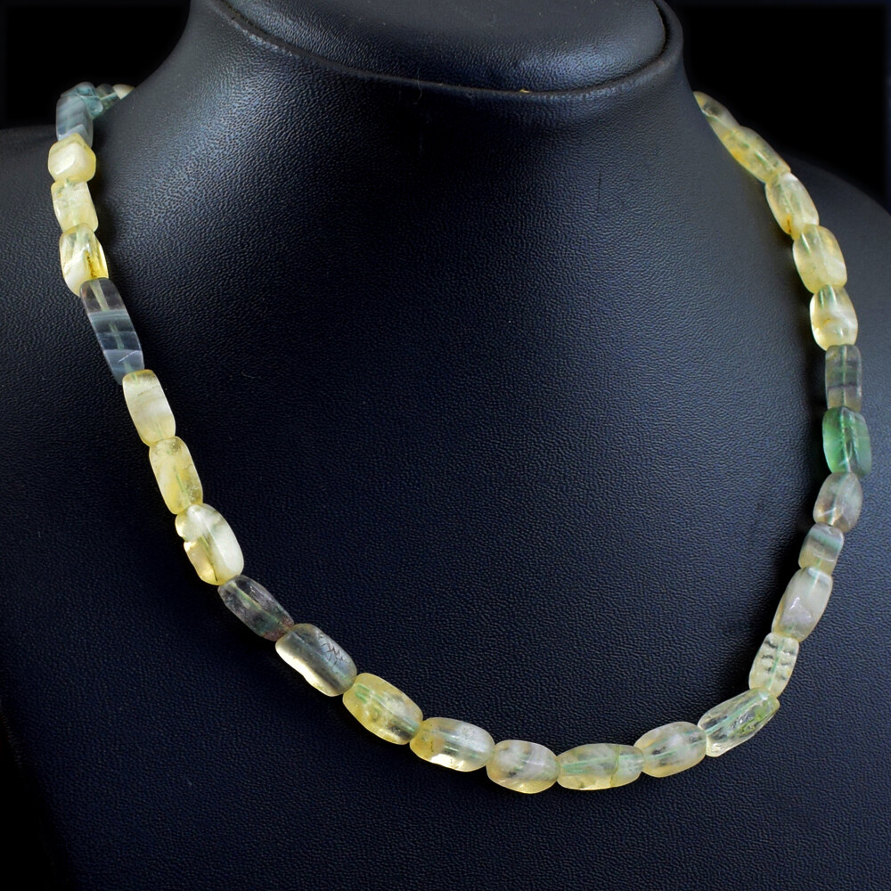 190.00 Cts Natural Single Strand Multicolor Fluorite Beads Necklace NK 69E95