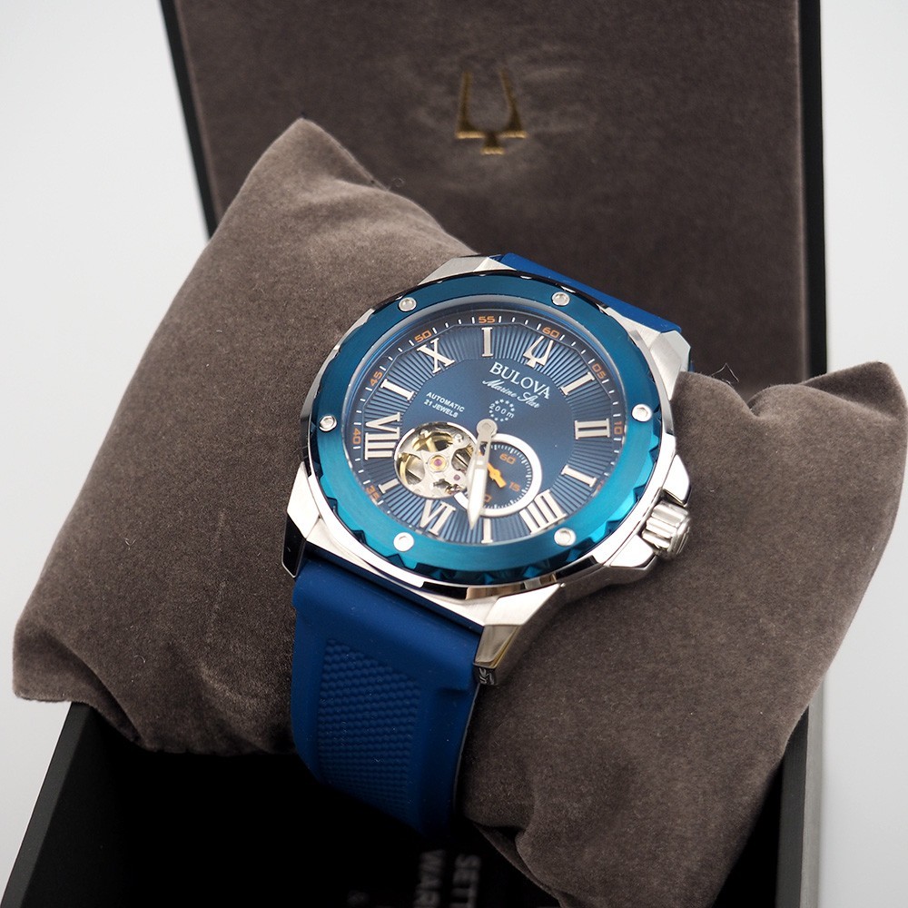 Bulova 98A303 Marine Star Blue Dial Rubber Strap Men’s Automatic Watch 44 mm