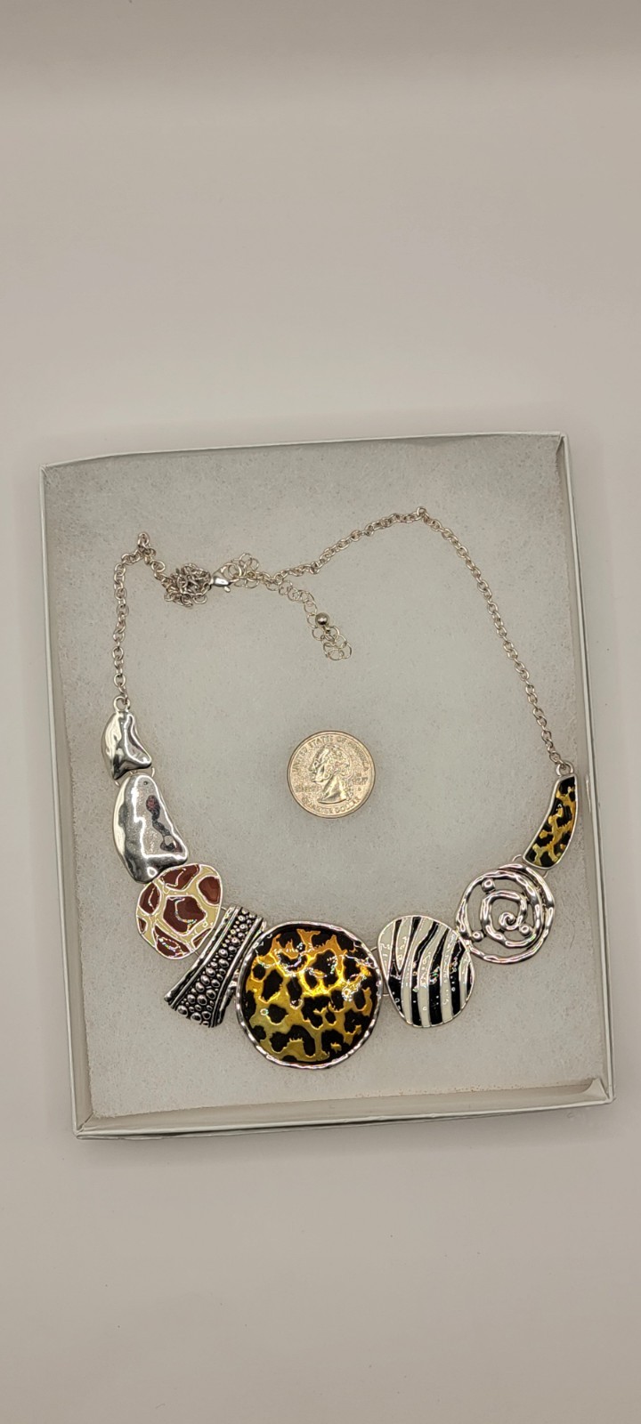 Silver Tone Animal Charm Statement Necklace Cable Chain Lobster Closure