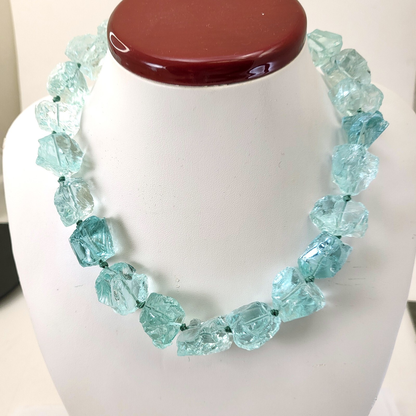 Blue Aqua Aquamarine Nugget Statement Necklace, March Birthstone, Silver 18″