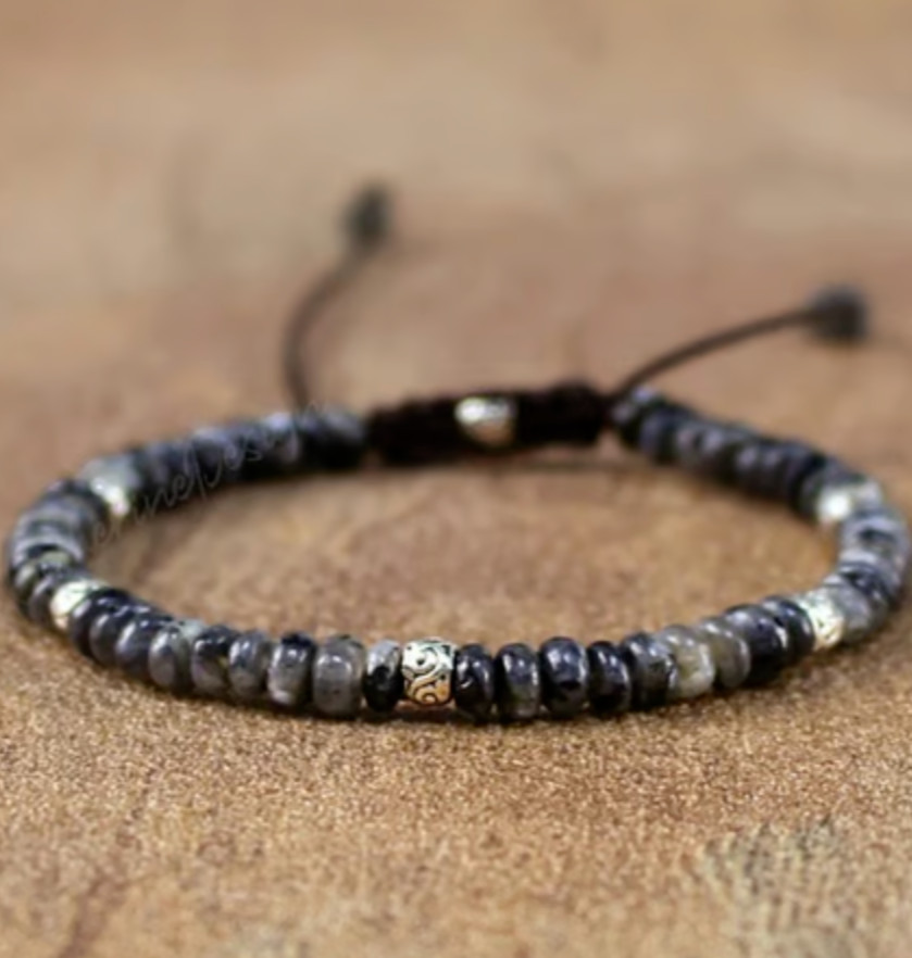 Natural Larvikite Stone Dainty Bracelet Healing Crystal Bracelet Minimalist Gift