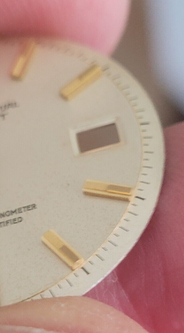 Rolex 100% genuine pie pan 36 mm non quick set 1601 dial silver rare markers!