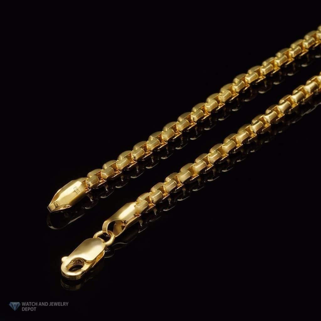 14K Yellow Gold 3mm Round Box Chain (Solid Links) 18″-30″