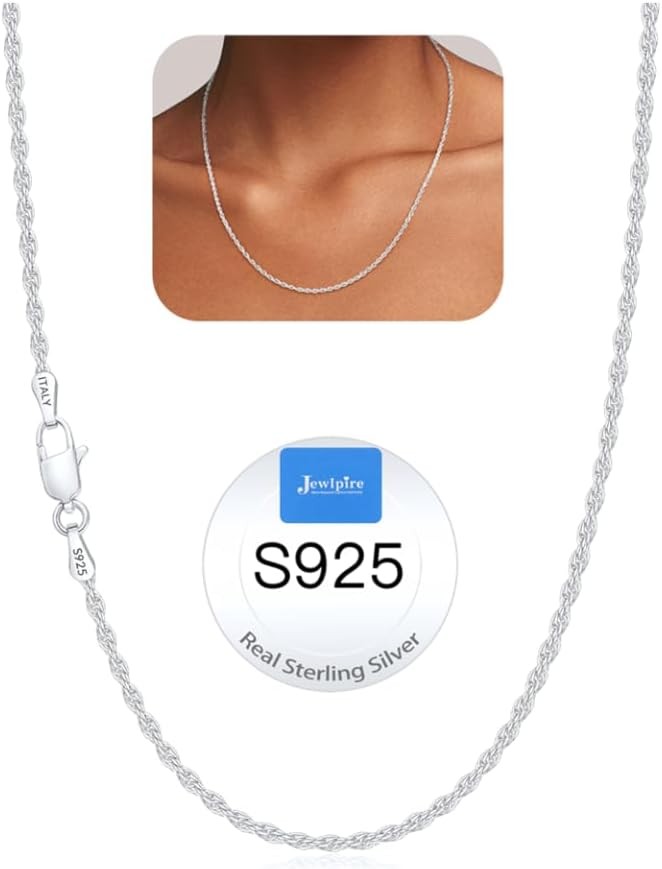 2mm Sterling Silver Rope Chain Necklace 925 Gold Plated 16 18 20 22 24 26 Inch