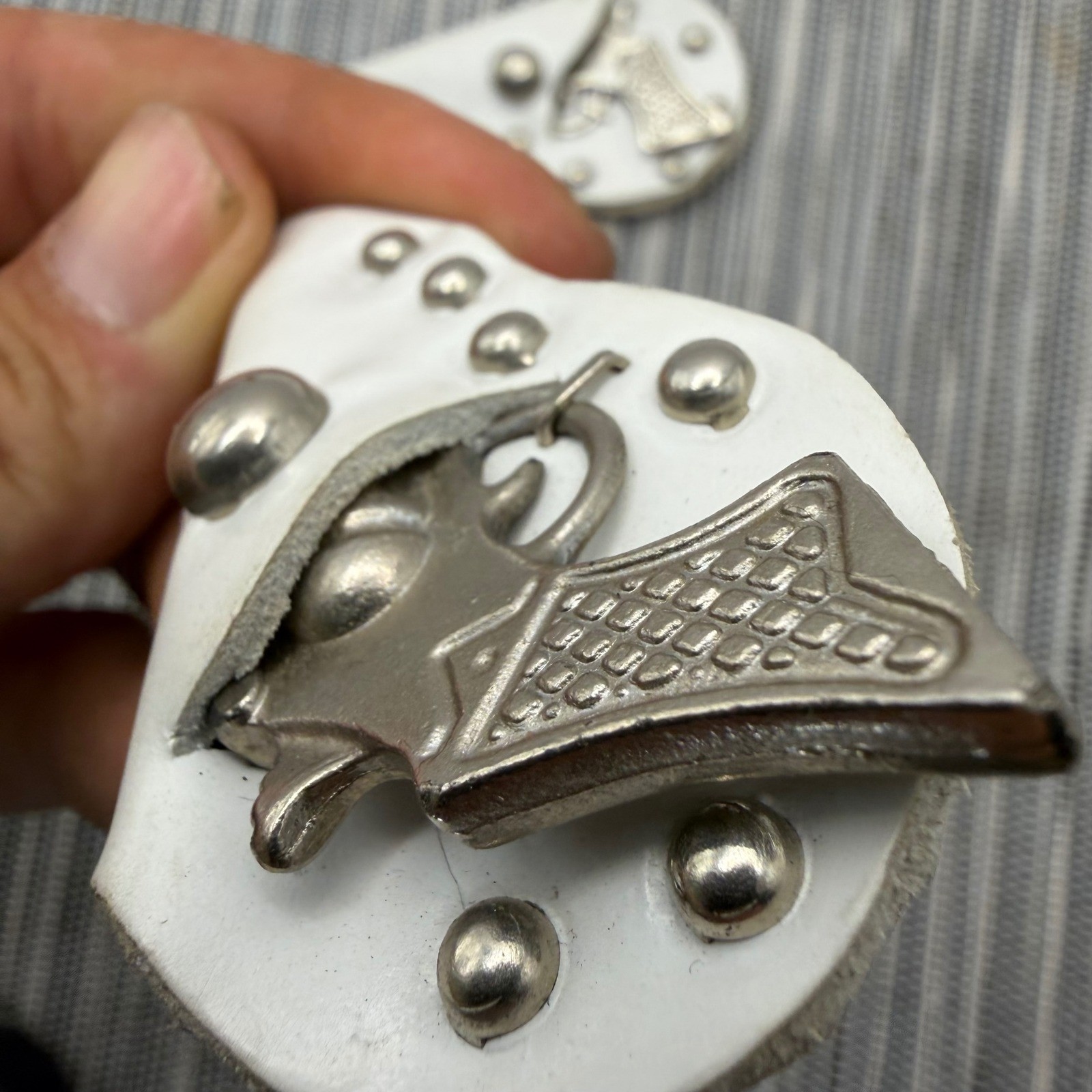 Vintage 50s Metal 6 Shooter Gun Diaper Clip Brooch White Studded Holster Set 2pc