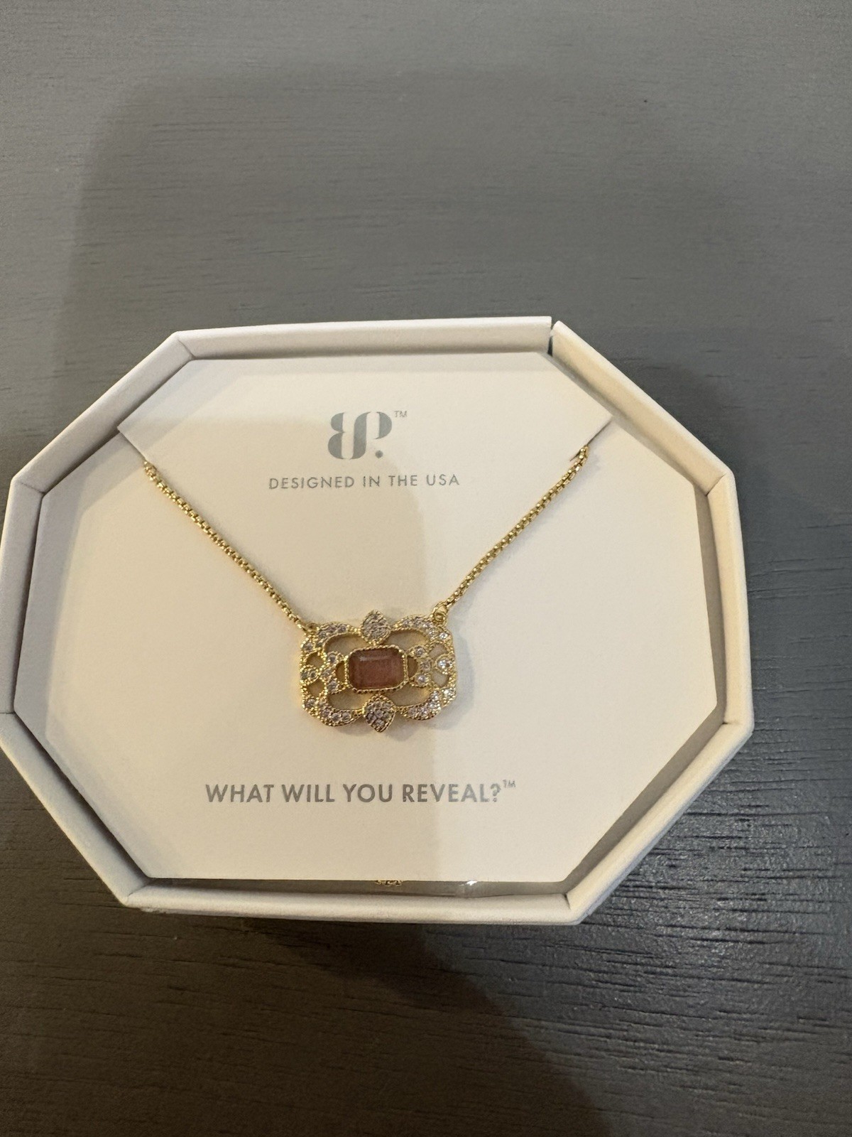 Bomb Party Necklace NK68213 “Regal Seduction” Gold plated LV rose quartz