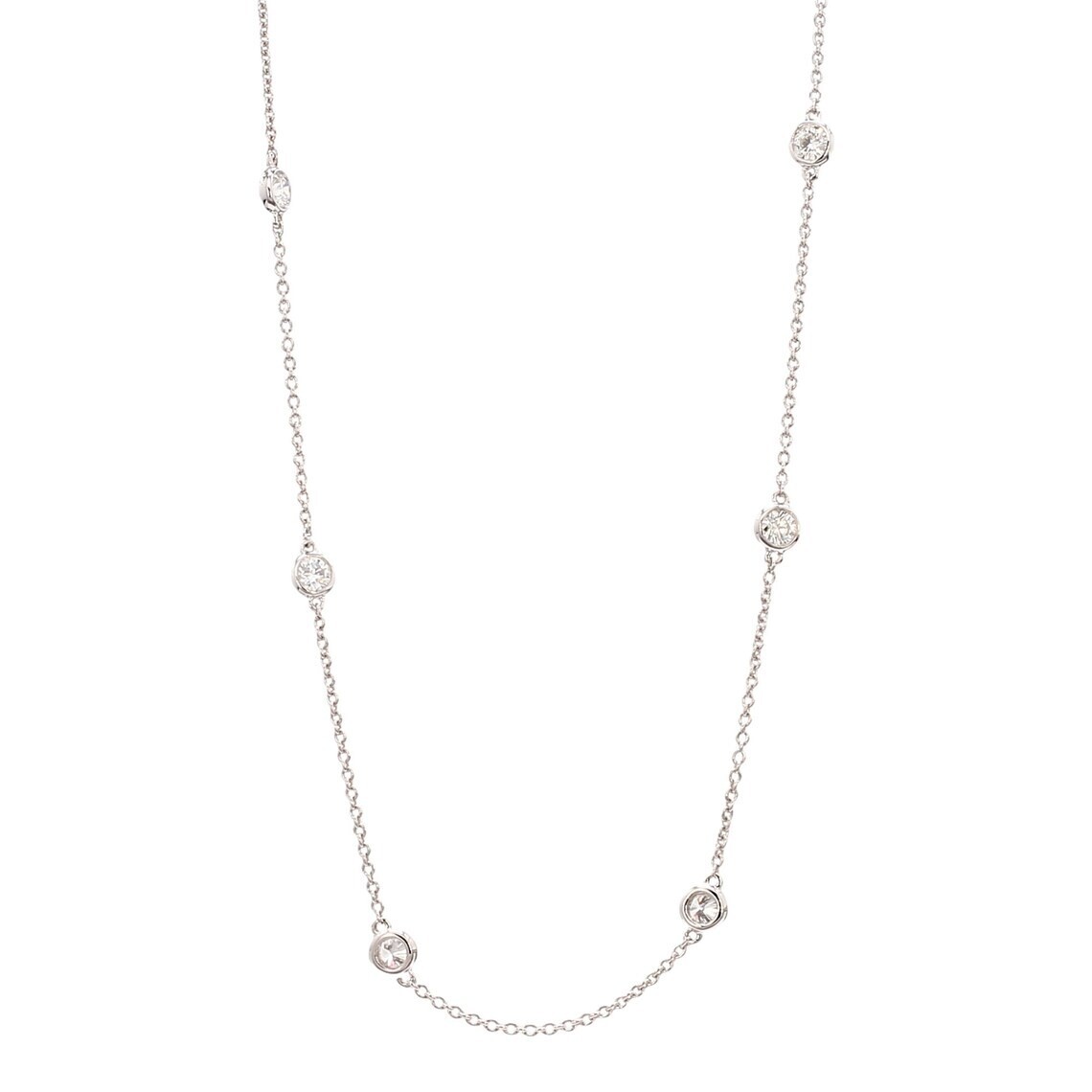 Bezel Set 1.04Ct Round Natural Diamond Women’s Station Necklace 14k White Gold