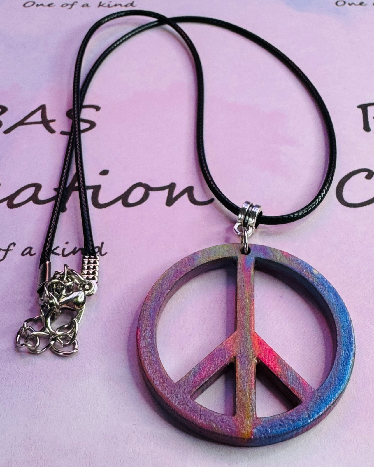 Peace Sign Wood Hand Painted Pendant by Ozark Artist Me