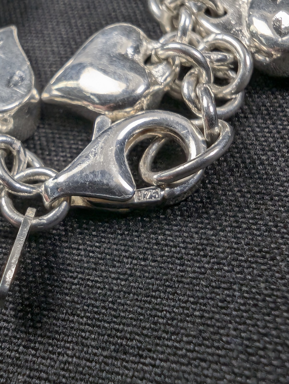 JCM Jacmel Mauritius 925 Sterling Silver Heart Chime Charm Bracelet 8in