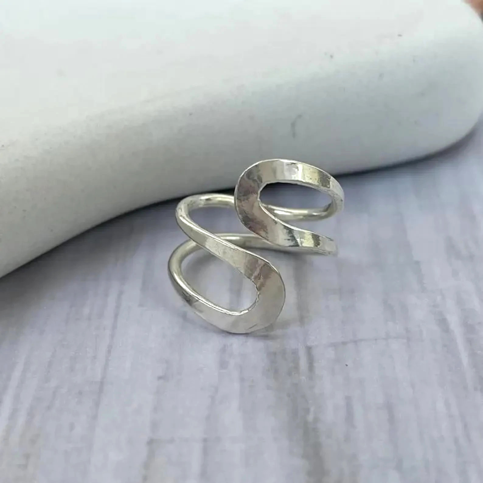 Handmade Wavy Ring 925 Sterling Silver Ring – Adjustable Open Band gifts for her