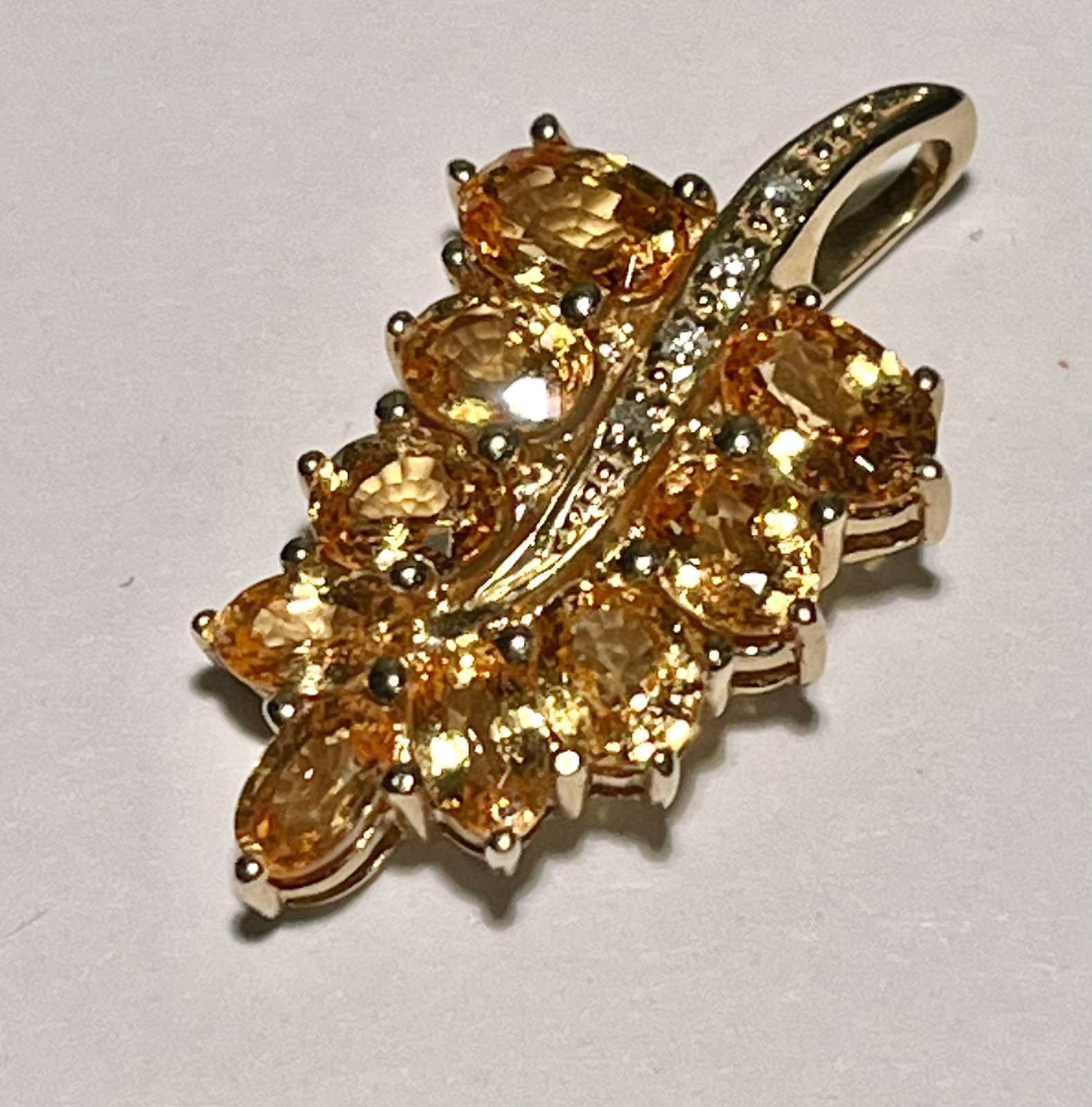 14K Gold Pendant with Citrines And Diamonds 3.32gr, 1.25”L Generous Bail Vintage
