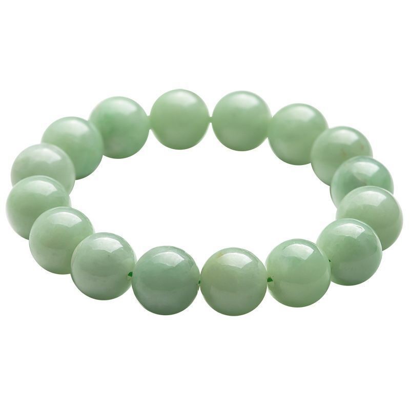 Real Grade A Natural Light Green Jadeite 13mm Round Beaded Stretch Bracelet 69g