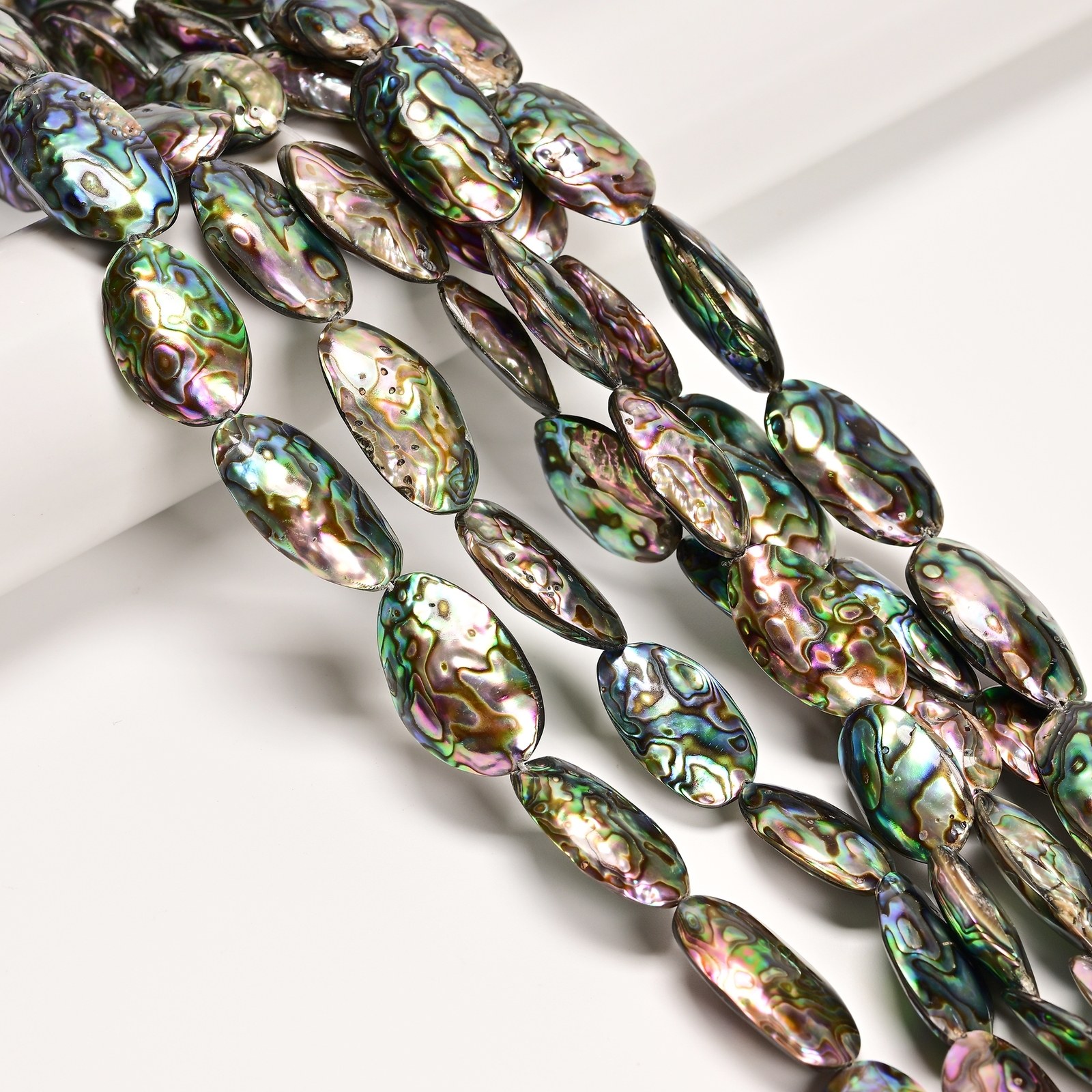 Natural Abalone Puffy Oval Nugget Beads 13-15×25-28mm 18-20×28-30mm 15.5”Strand
