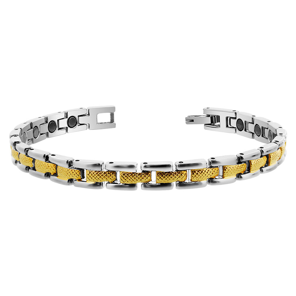 Magnetic Link Therapy Two tone Bracelet 7.5″ Fold over Clasp