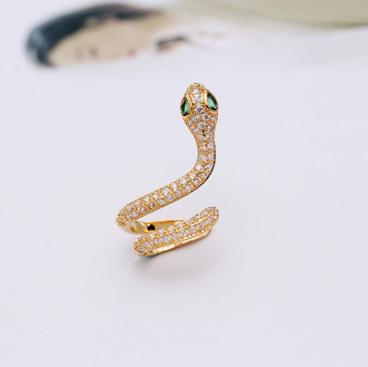 Sterling Silver Sparkling CZ Snake green eyes Stud earring ear cuff climber PE37