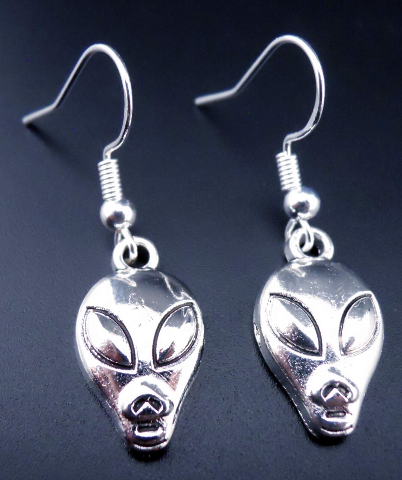 Alien Earrings Sterling Silver Ear Wires Grey Aliens Head Area 51 UFO Roswell