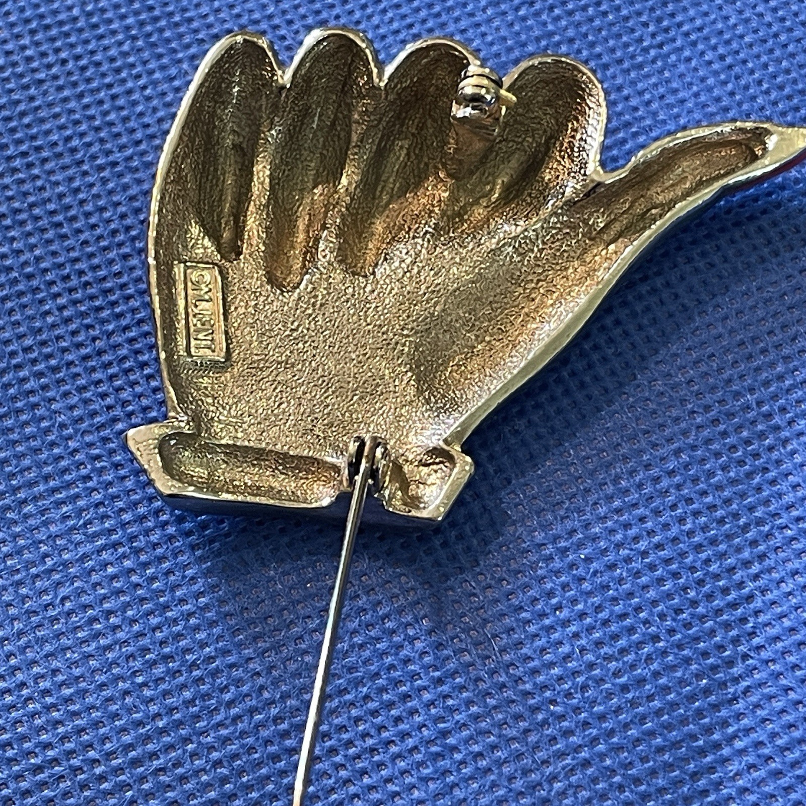 M JENT Hand Brooch Vintage Thumbs-Up Pink Painted Fingernails Silvertone Metal